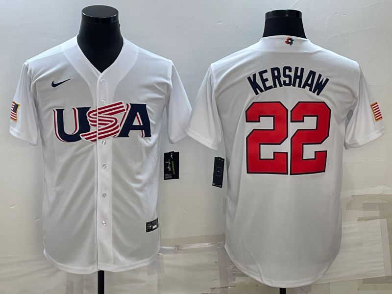 Men 2023 World Cub USA #22 Kershaw White Nike MLB Jersey20